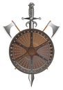 Battle shield with axes and sword Royalty Free Stock Photo