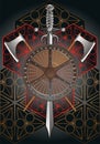Battle shield with axes and sword final Royalty Free Stock Photo