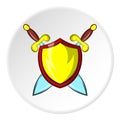 Battle shield with swords icon, cartoon style