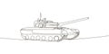 Battle tank continuous line drawing. One line art of military, armored personnel carrier, infantry fighting vehicle.