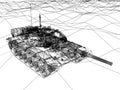 battle tank on sand wire frame ,3d Royalty Free Stock Photo