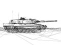 Battle tank on sand wire frame ,3d Royalty Free Stock Photo