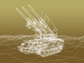 Battle tank on sand wire frame ,3d Royalty Free Stock Photo