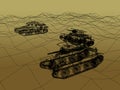 Battle tank on sand wire frame Royalty Free Stock Photo