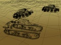 Battle tank on sand wire frame Royalty Free Stock Photo