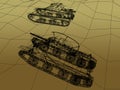 Battle tank on sand wire frame Royalty Free Stock Photo