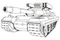 Battle tank vector drawing, battle tank drawing sketch, battle tank in black and white Royalty Free Stock Photo