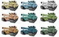 Battle tanks set, different types of camouflage tank, battle tank colored drawing. Royalty Free Stock Photo