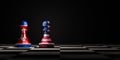 Battle of USA and North Korea flag which print screen on pawn chess , America and North Korea have military nuclear conflict and