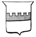 Battlement is gules or red, vintage engraving