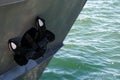 Battleship anchor with sea background. Warship anchor Royalty Free Stock Photo