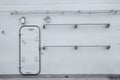 Battleship door with metal handrails Royalty Free Stock Photo