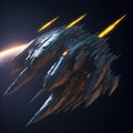 Battleship Flying Futuristic, Sci-fi Deep Space, Planets, stars, Generative Ai Royalty Free Stock Photo