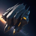 Battleship Flying Futuristic, Sci-fi Deep Space, Planets, stars, Generative Ai Royalty Free Stock Photo