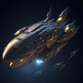 Battleship Flying Futuristic, Sci-fi Deep Space, Planets, stars, Generative Ai