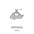 battleship icon vector from military collection. Thin line battleship outline icon vector illustration. Linear symbol for use on