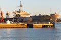 A battleship moored in Lisbon Royalty Free Stock Photo