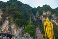 Batu Caves, gold statue Lord Murugan. Kuala Lumpur, Malaysia. Royalty Free Stock Photo