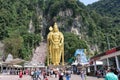 Golden statue of Lord Muragan at the entrance of Batu Caves Hindu Temple near Kuala Lumpur, Malaysia Royalty Free Stock Photo