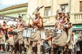 Batucada Villa Pipol band performing on Balcescu street, Sibiu, Romania Royalty Free Stock Photo