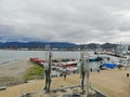 Batumi from above. Aerial photo from drone camera. Georgian seaside city. Beautiful town panoramic view. Ali and Nino monument