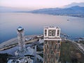 Batumi from above. Aerial photo from drone camera. Georgian seaside city. Beautiful town panoramic view. Black sea
