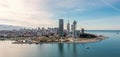 Batumi, Adjara, Georgia. Aerial panorama view from drone with modern buildings on seafront promenade. Beautiful resort