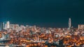 Batumi, Adjara, Georgia. Aerial View Of Urban Cityscape Skyline At Night. evening night time lapse.