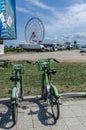 Batumi, Adjara, Georgia, July 2019 two bicycles stand on the promenade for hire