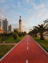 Batumi boulevard during twilight. Seaside resort panorama Royalty Free Stock Photo