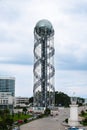 Batumi, Georgia - August 13 2021: view of downtown with Alphabet Tower. Construction, tall buildings, glass, metal and concrete,