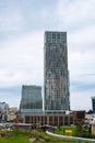 Batumi, Georgia - August 13 2021: view of downtown with Porta Batumi Tower. Construction, tall buildings, glass, metal and