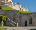 Church of the Holy Trinity on Mount Sameba. Landmark of Georgia. Batumi. Ancient monastery. Architecture.. The nun is walking