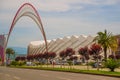 BATUMI, GEORGIA: Dynamo stadium and Black Sea Gate on Abuseridze street in resort city Batumi, Georgia