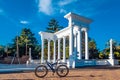 Batumi, Georgia - July 10, 2019. A lone bicycle on a boulevard near the colonnade