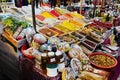 BATUMI, GEORGIA - JULY 01, 2023: Sale of various spices and other local products at the central market in Batumi