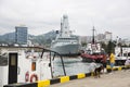 Batumi, Georgia - June 27, 2021, British Navy destroyer HMS Defender is moored in the Georgian port of Batumi