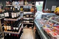 BATUMI, GEORGIA - JUNE 28, 2023: Interior of the wine section in one of the grocery stores in Batumi