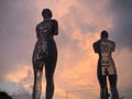 BATUMI, GEORGIA - JUNE, 2019: Moving sculpture Ali and Nino by Tamar Kvesitadze at sunset. Two lovers tell the story of love in