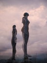 BATUMI, GEORGIA - JUNE, 2019: Moving sculpture Ali and Nino by Tamar Kvesitadze at sunset. Two lovers tell the story of love in