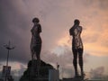 BATUMI, GEORGIA - JUNE, 2019: Moving sculpture Ali and Nino by Tamar Kvesitadze at sunset. Two lovers tell the story of