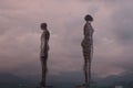 BATUMI, GEORGIA - JUNE, 2019: Moving sculpture Ali and Nino by Tamar Kvesitadze at sunset. Two lovers tell the story of