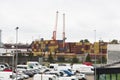 Batumi, Georgia - June 26, 2021: View of the seaport of Batumi. Port cranes. Cargo terminal. Ships and berths. Royalty Free Stock Photo