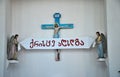 Jesus cross crucifixion with two angels inside Catholic church Batumi Georgia Royalty Free Stock Photo