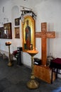 Holy paintings and symbols inside Georgian Orthodox St Barbara`s Church Batumi Georgia