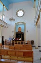 Interior of Jewish synagogue with Star of David pews altar menorah hanukkah candle Batumi Georgia