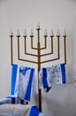 Jewish menorah hanukkah candle stand with Israel flags Batumi Georgia