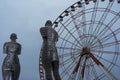 Batumi, Georgia : 10-11-2022 : The modern moving sculpture of Ali and Nino by Tamar Kvesitadze on the port embankment in Batumi,