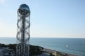 Batumi, Georgia - October 12, 2022: Picturesque view of Alphabetic Tower near sea Royalty Free Stock Photo