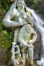 Batumi, Georgia Ã¢â¬â September, 2021: Andrew the First-Called waterfall and statue, near the village of Sarpi in the Ajara, Georgia